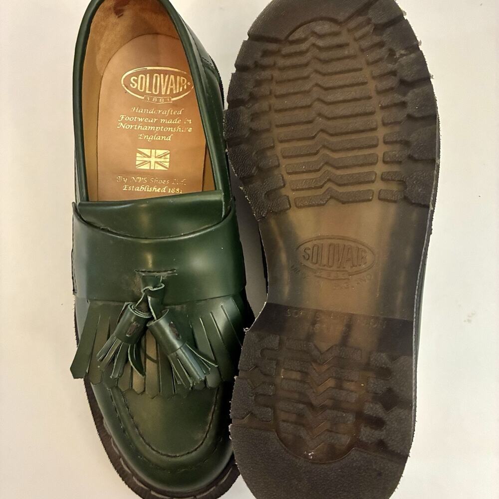 Solovair Green Hi-Shine Tassel Loafers Made in England US 6.5 UK 4 MIE New $200 - Picture 4 of 13